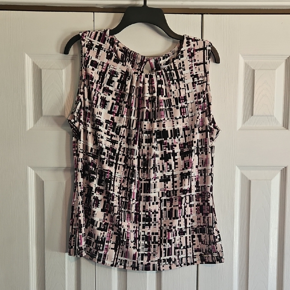Calvin Klein Collection Abstract Sleeveless Blouse - Black and Pink